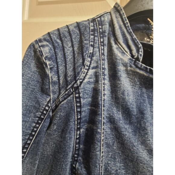 Women's Denim Asymmetrical Jean Moto Biker Style Jacket Asymmetrical Zip Blue XS - Picture 3 of 8